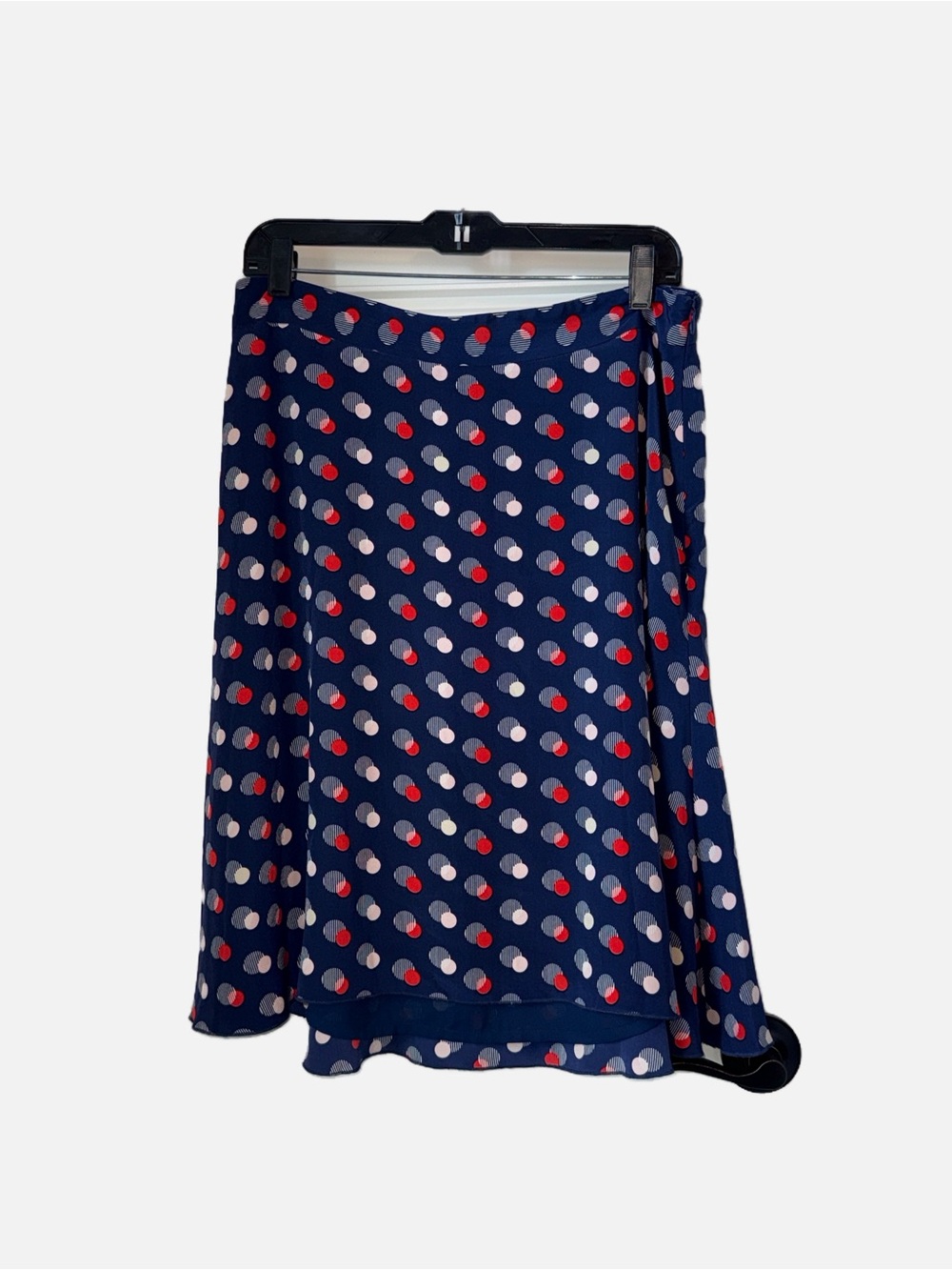 Kate Spade Navy Polka Dot A-Line Skirt Silk with Red and Pink Accents Size 10